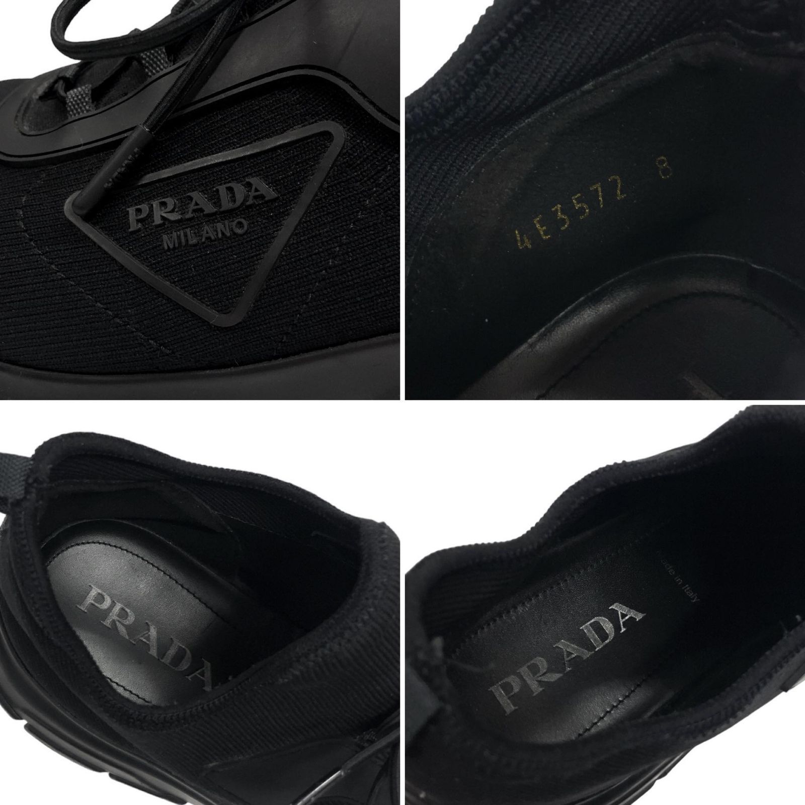 【中古品】PRADA プラダ 21SS 4E3572 3KFP F0002 スニーカー ニットファブリック トライアングルロゴ ローカット 8 黒  ブラック