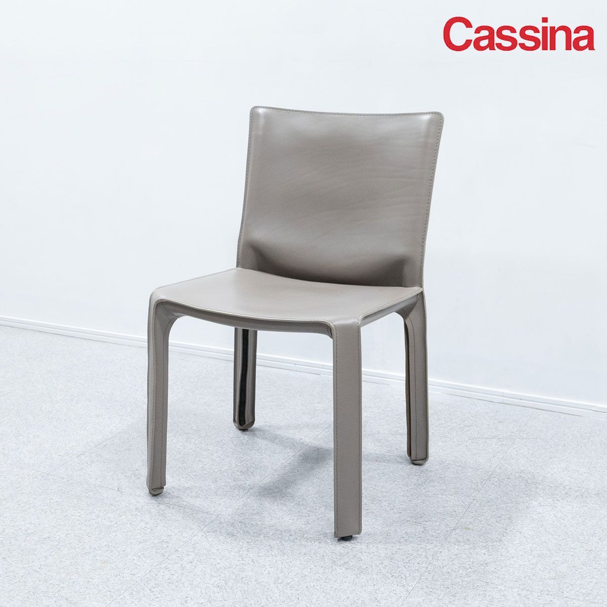 【展示品】Cassina カッシーナ 412 CAB キャブ ダイニング アームレス チェア レザー グレー マリオ・ベリーニ 定価26万【1】