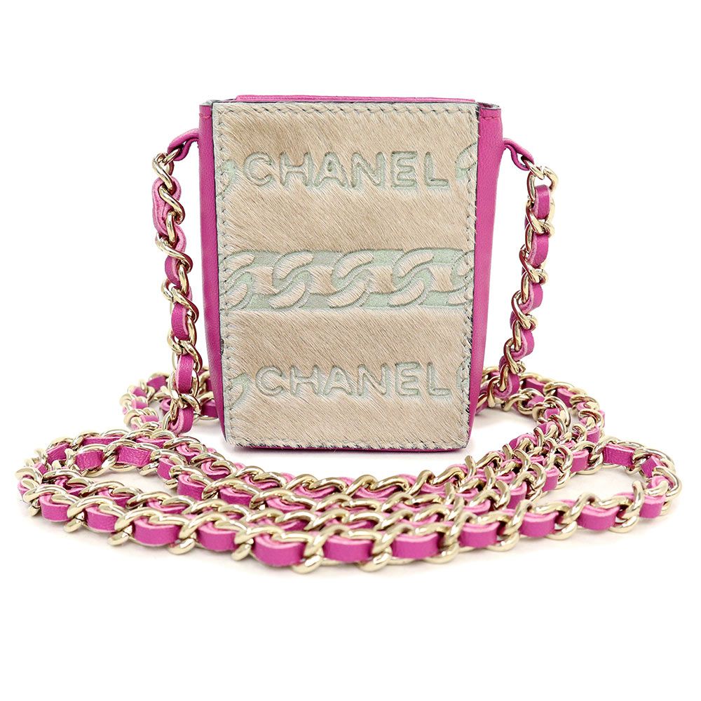 レア柄】シャネル CHANEL ポーチ ヴィンテージ ハラコ チェーン シール