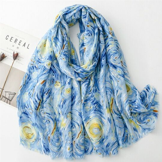 星月夜様 ゴッホの代表作「星月夜」からインスパイアされた大判ストール 渦巻く
