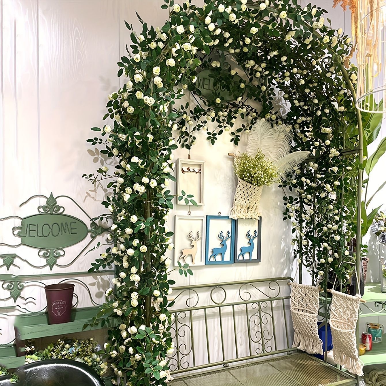 アートフラワー 造花 ティーローズフラワー 薔薇 ハンギングヴァイン ガーデンデコレーション バレンタインデー ホームオーナメント プロポーズ ウェディング ウェディングデコレーション用品 美的 ホームデコレーション グリーン ダブルピンク