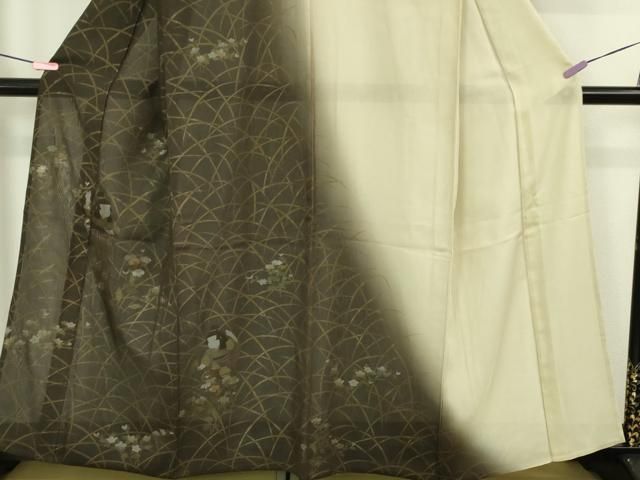 平和屋本店□極上 訪問着 無双 紗×絽 螺鈿 人物 舞 草花 暈し染め 金彩