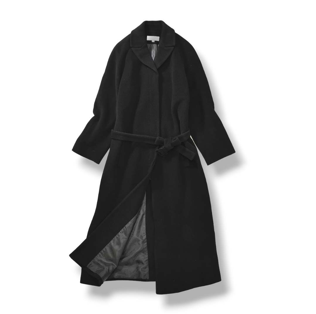 カルバンクラインカシミヤ　ロングコートベルト　グレー　ブラック 美品】 【高級】 カルバンクライン Calvin klein カシミヤ混ウール