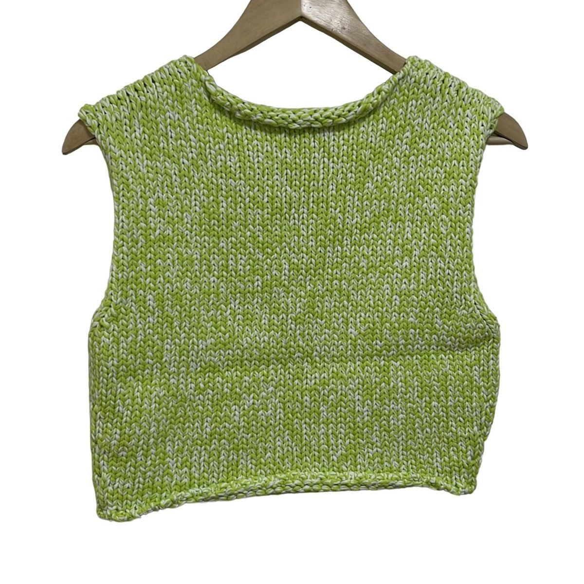 forte_forte フォルテフォルテ ノースリーブセーター サイズ1 S レディース - ライトグリーン×白 クルーネック ショート丈