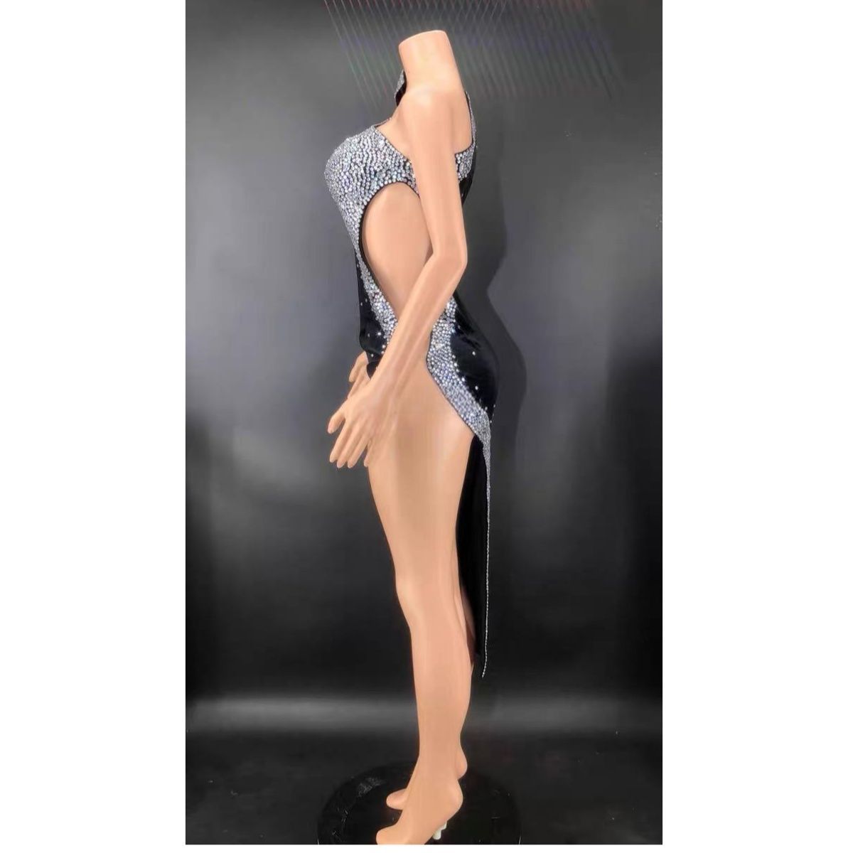 社交ダンスドレス ベリーダンス衣装 ブラック ダイヤモンド クリスタル キラキラ ドレス セクシー エレガント 誕生日パーティー イブニングガウン LLC-HASEGAWATOSO_COM