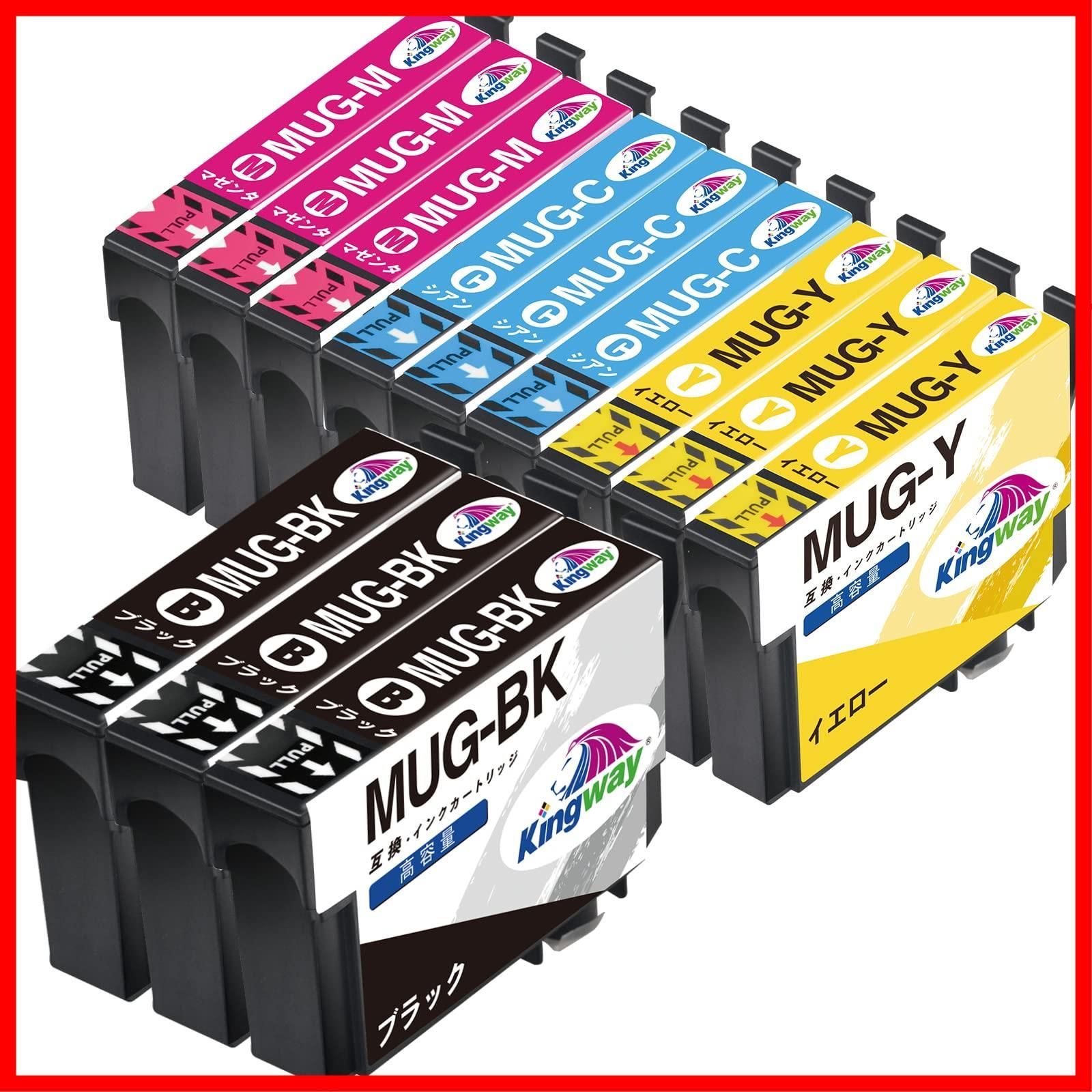 【数量限定】エプソン(Epson)対応 エプソン MUG-4CL MUG 互換インクカートリッジ 4色セット×3 (計12個入り) 互換インク マグカップ 残量表示機能付u0026最新チップ型 適応機種：EW-052A EW-452A 【Kingway
