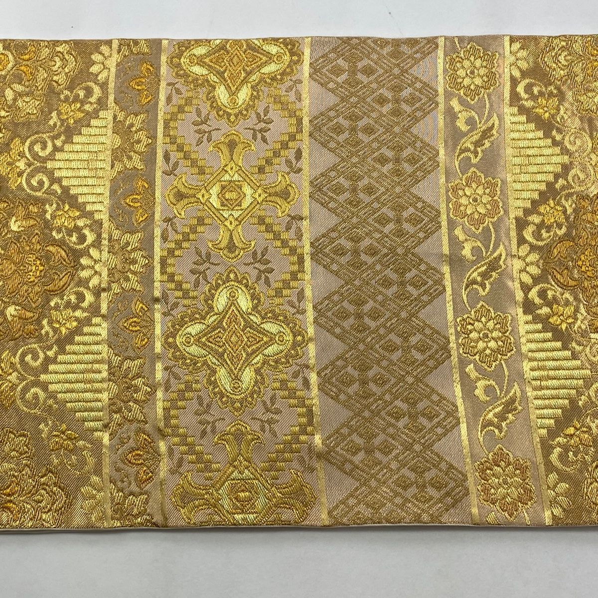 袋帯 美品 名品 川島織物 落款 華文 段縞 箔 金糸 金色 六通