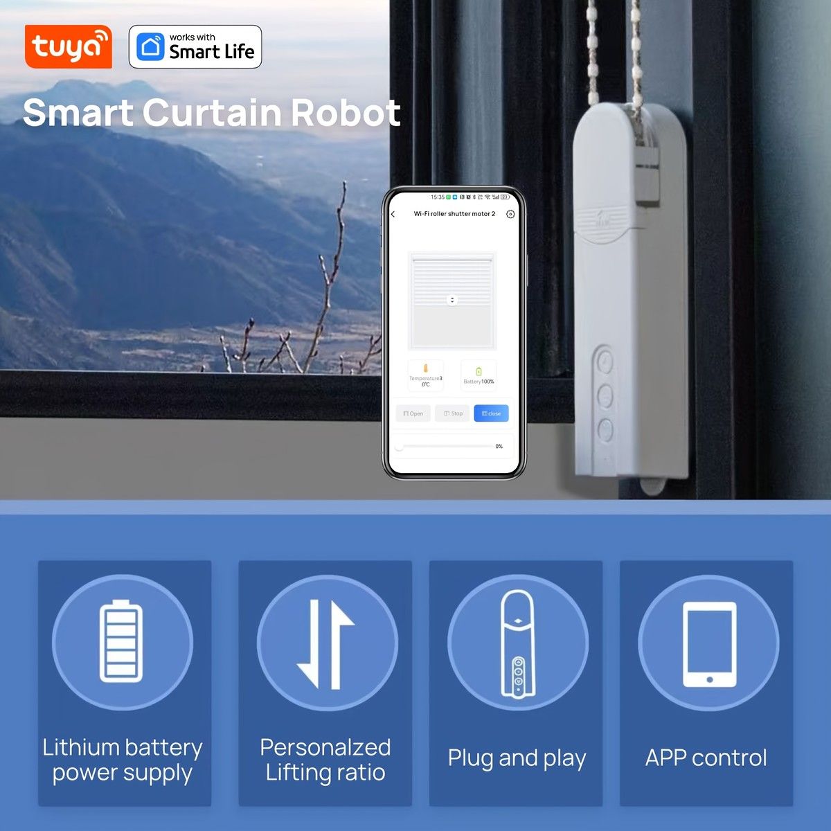 スマートWi-Fi対応 電動カーテンロボット 簡単取付 アプリ Alexa Google Home連携 タイマー機能搭載 リチウムバッテリー内蔵 耐荷重8kg スマートホーム化