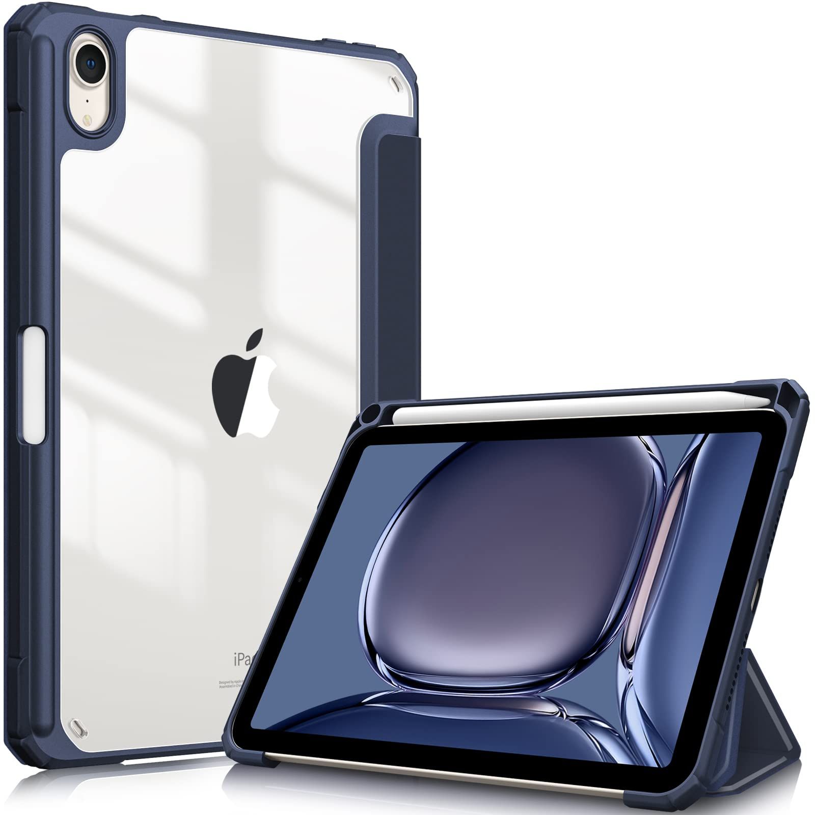 Fintie (フィンティー) ハイブリッド スリムケース iPad Mini 6 2021 (8.3インチ)用 - [ペンホルダー内蔵] 耐衝撃カバー クリア 透明 バックシェル 自動ウェイク/スリープ iPad Mini 第6世代用 ネイビー [