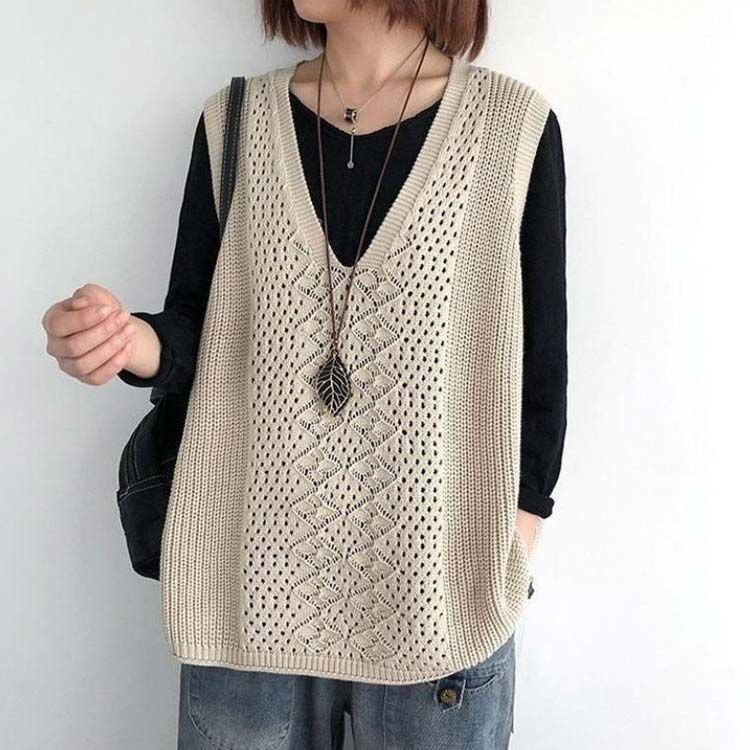 ベスト ジレ レディース 春 夏 秋 冬 透かし編み ロング