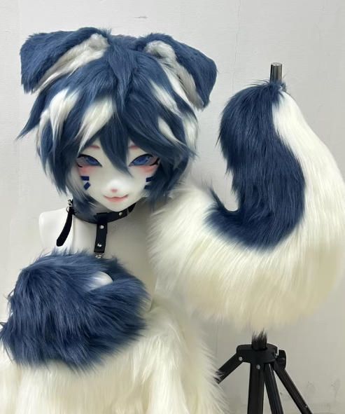 ファースーツ 着ぐるみセット NO.267 犬 紺色 ケモノ ファースーツ 全頭ヘッド ぬいぐるみ コスプレ コスチューム 一点物 kigurumi