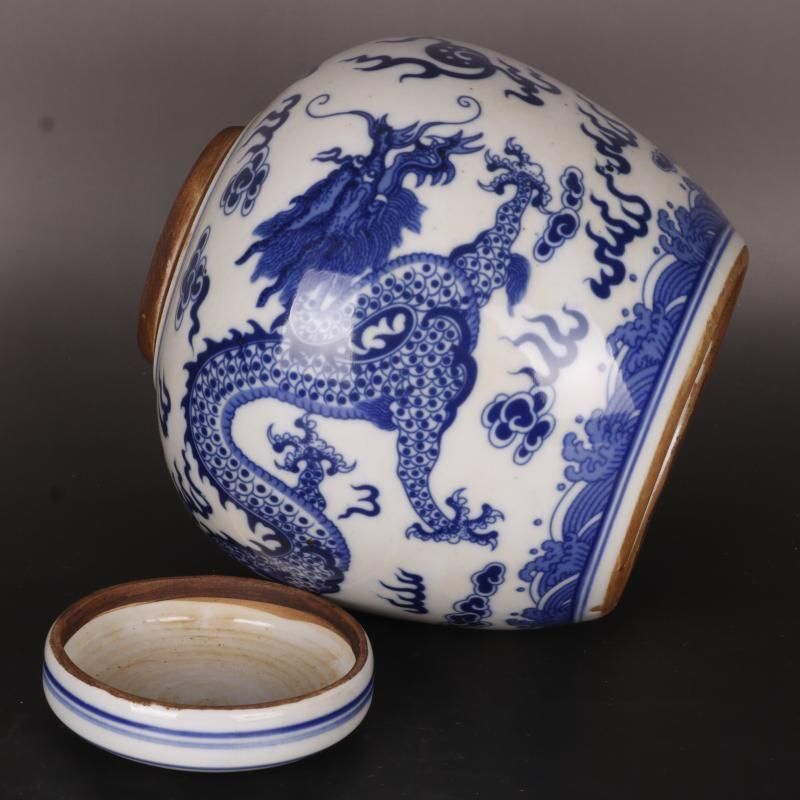 清康熙鯖双龍紋茶壺 景徳鎮 陶磁器 装飾品 工芸品 美術