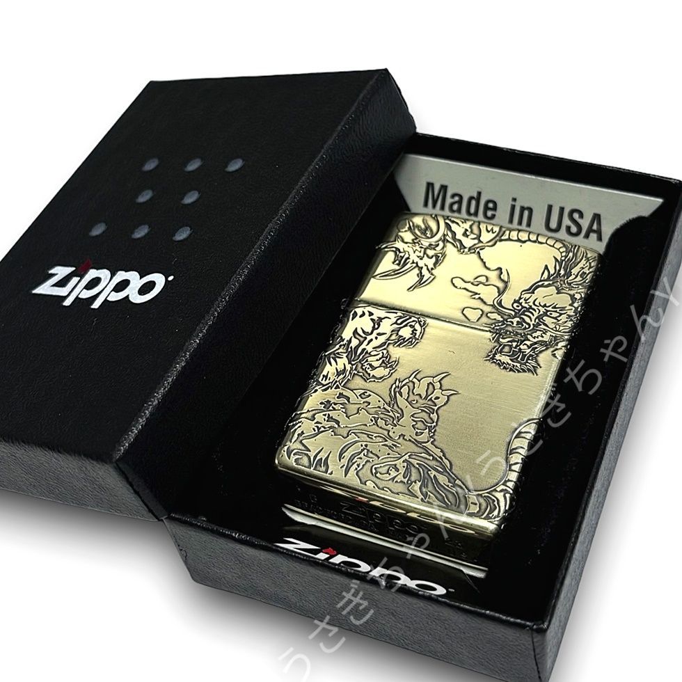 zippo☆龍虎☆5面浮き彫り☆アンティークブラス☆ジッポ ライター 