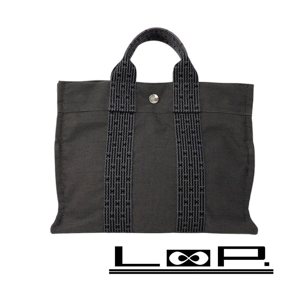 □美品□ エルメス エールライン トート PM バッグ キャンバス グレー