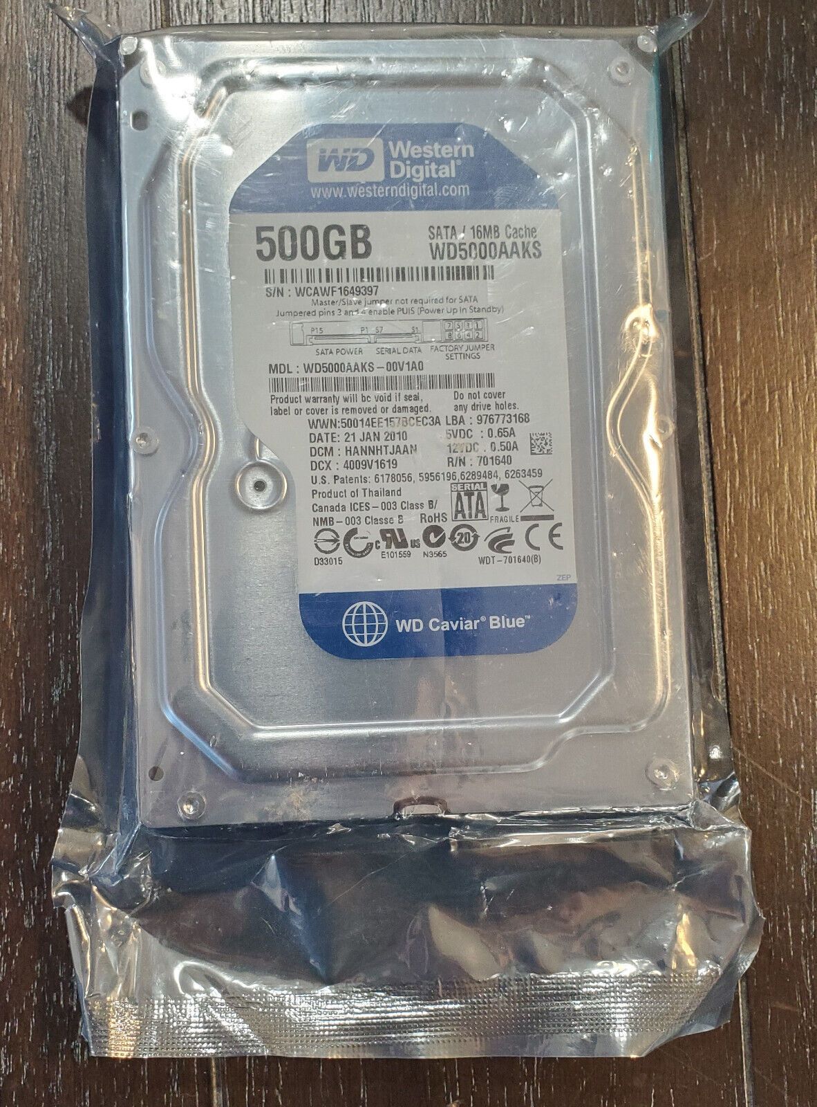 Western Digital 500GB ハードドライブ WD5000AAKS-00V1A0 SATA II -