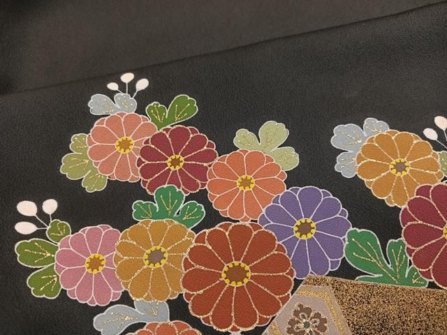 松井青々 訪問着 落款入 金彩 叩き染 紋意匠 桜尽くし 正絹 パールトーン加工 京友禅 松井青々」作 染め分けボカシ たたき染め 金駒刺繍 絶品