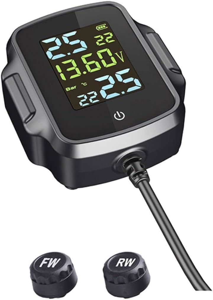 OBEST tpms バイク 空気圧センサー リアルタイムタイヤ空気圧温度監視 ポート付き QC3.0急速充電 電圧測定機能搭載 オートバイ空気圧センサー 日本語説明書