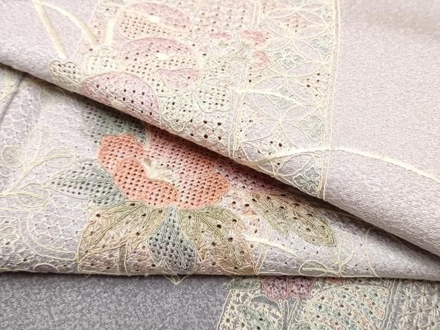 平和屋着物▽中国三大刺繍 スワトウ刺繍 総刺繍 訪問着 短冊草花