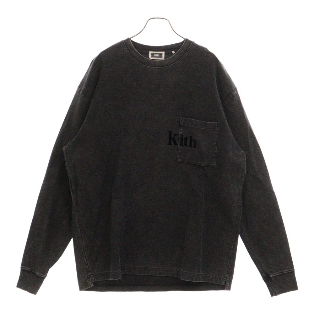 KITH (キス) Quinn Crystal Washed L/S フロントロゴ クルーネック コットン 長袖Tシャツ カットソー グレー KH3673