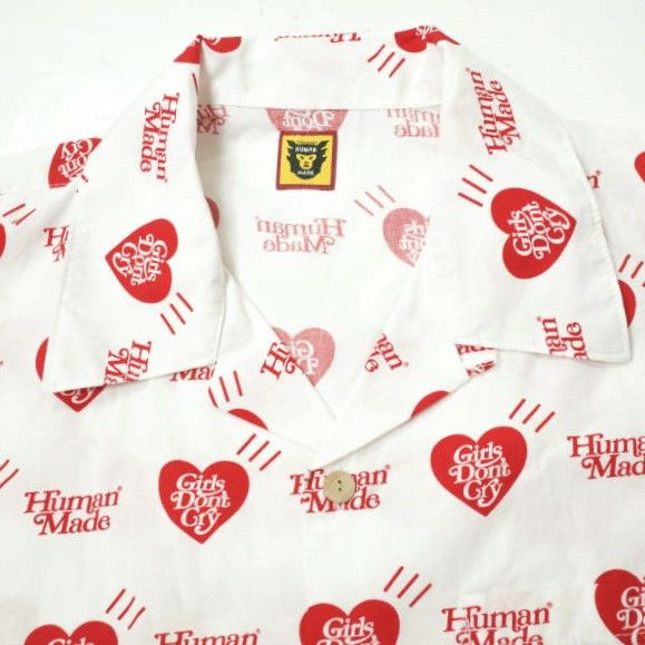 HUMAN MADE x Girls Don't Cry ヒューマンメイド ガールズドントクライ 別注 日本製 ALOHA SHIRT ハートプリント アロハシャツ L ホワイト 半袖 オープンカラー トップス【中古】【HUMAN MADE × Girls Don't Cry】 HUMAN MADE x Girls Don't Cry ヒューマンメイド ガールズドントクライ