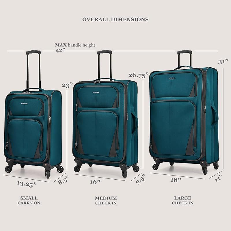  U.S. Traveler Aviron Bay 拡張式 ソフトサイド スーツケース スピナーホイール付き ブラック 3 Piece Luggage 拡張 なソフトサイドラゲッジ キャリーカート 旅行かばん 小分けバッグ