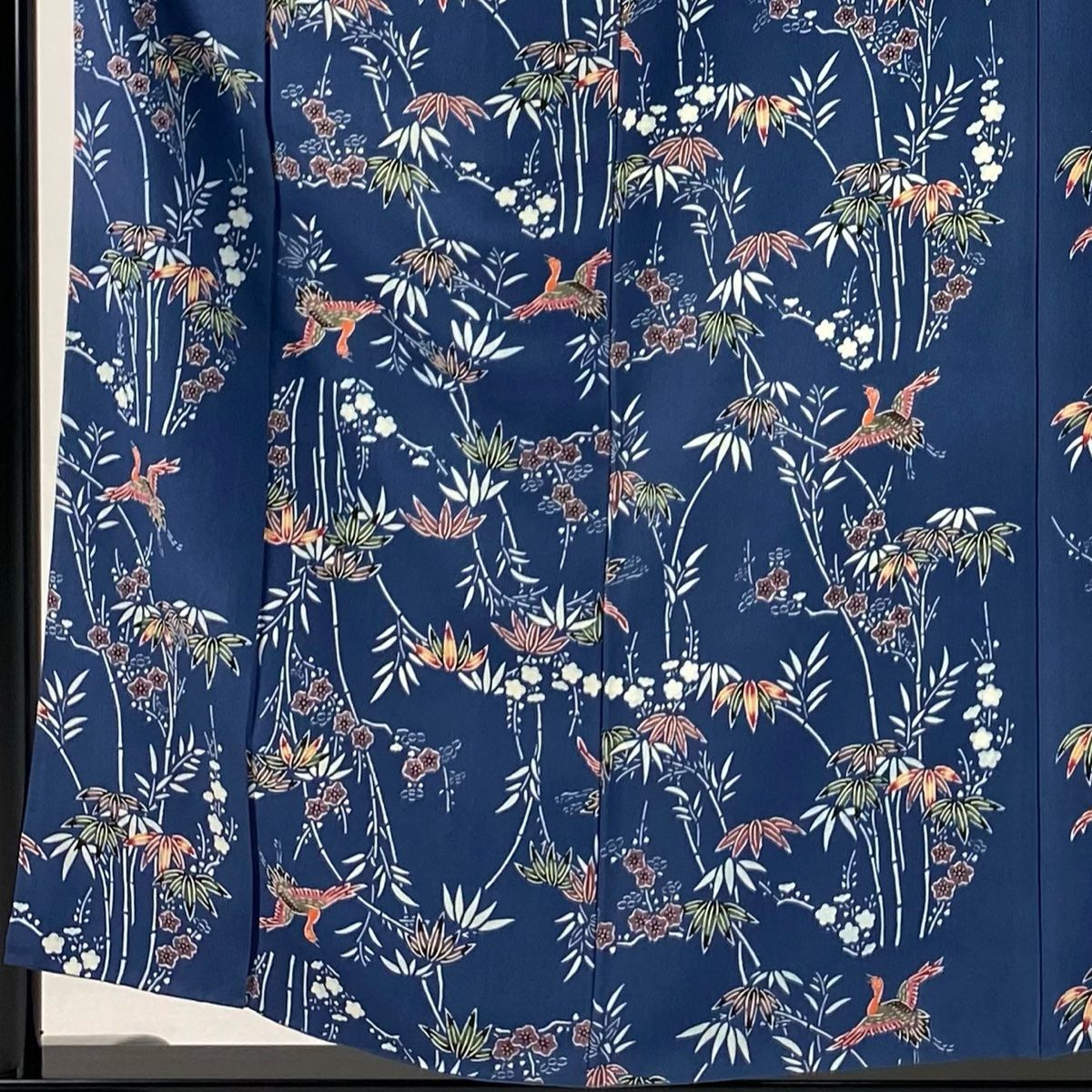 小紋 身丈155.5cm 裄丈62.5cm S 袷 琉球紅型 平野晋二郎 落款 笹 鳥 藍色 正絹