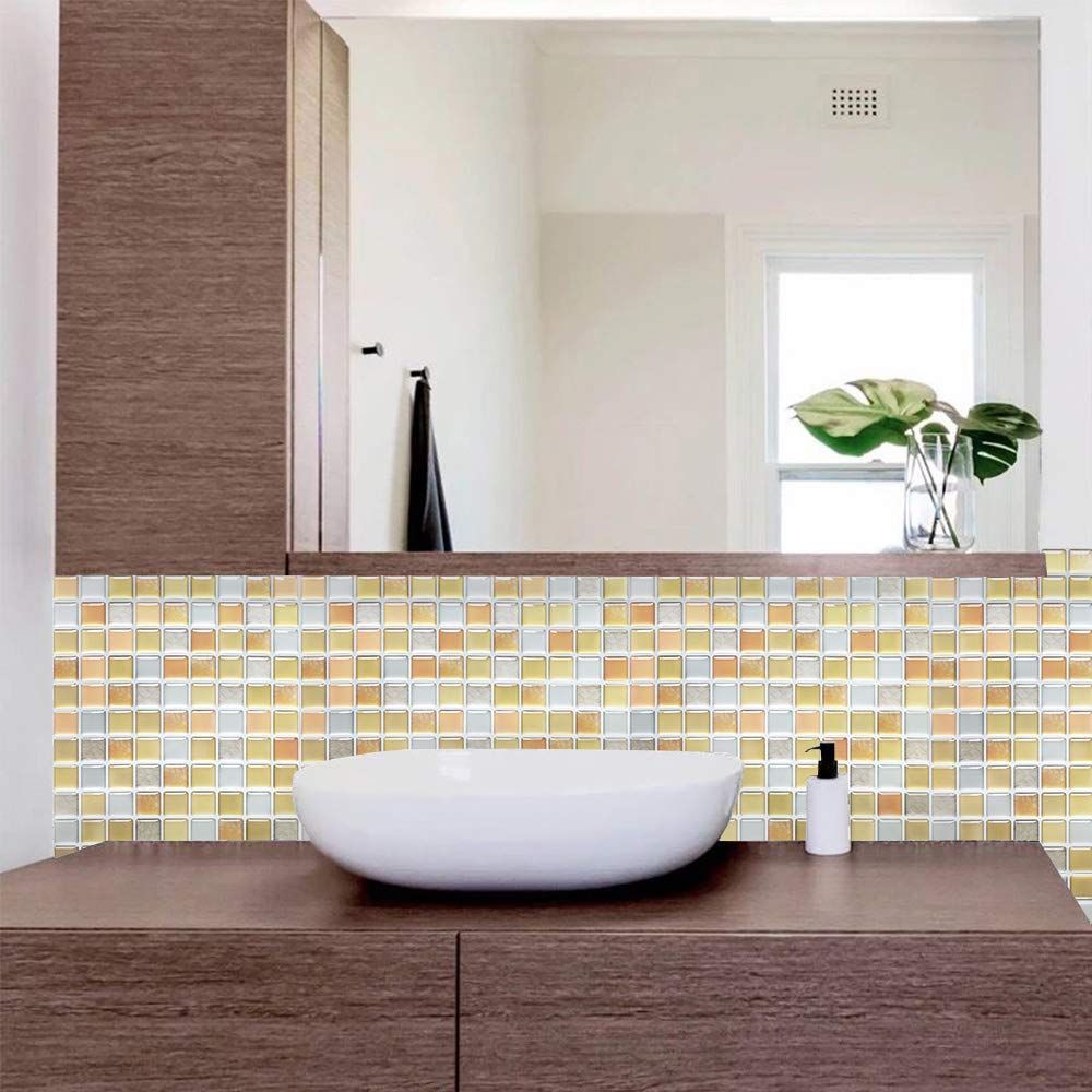 【限時特価】 商品 黄色 4枚 壁紙シール ステッカー DIY 北欧 トイレ 洗面所 キッチン モザイクタイルシール 簡単取付 色14 シール 3D タイル 防水 耐熱 ウォールステッカー 賃貸 タイルシール Yoilline