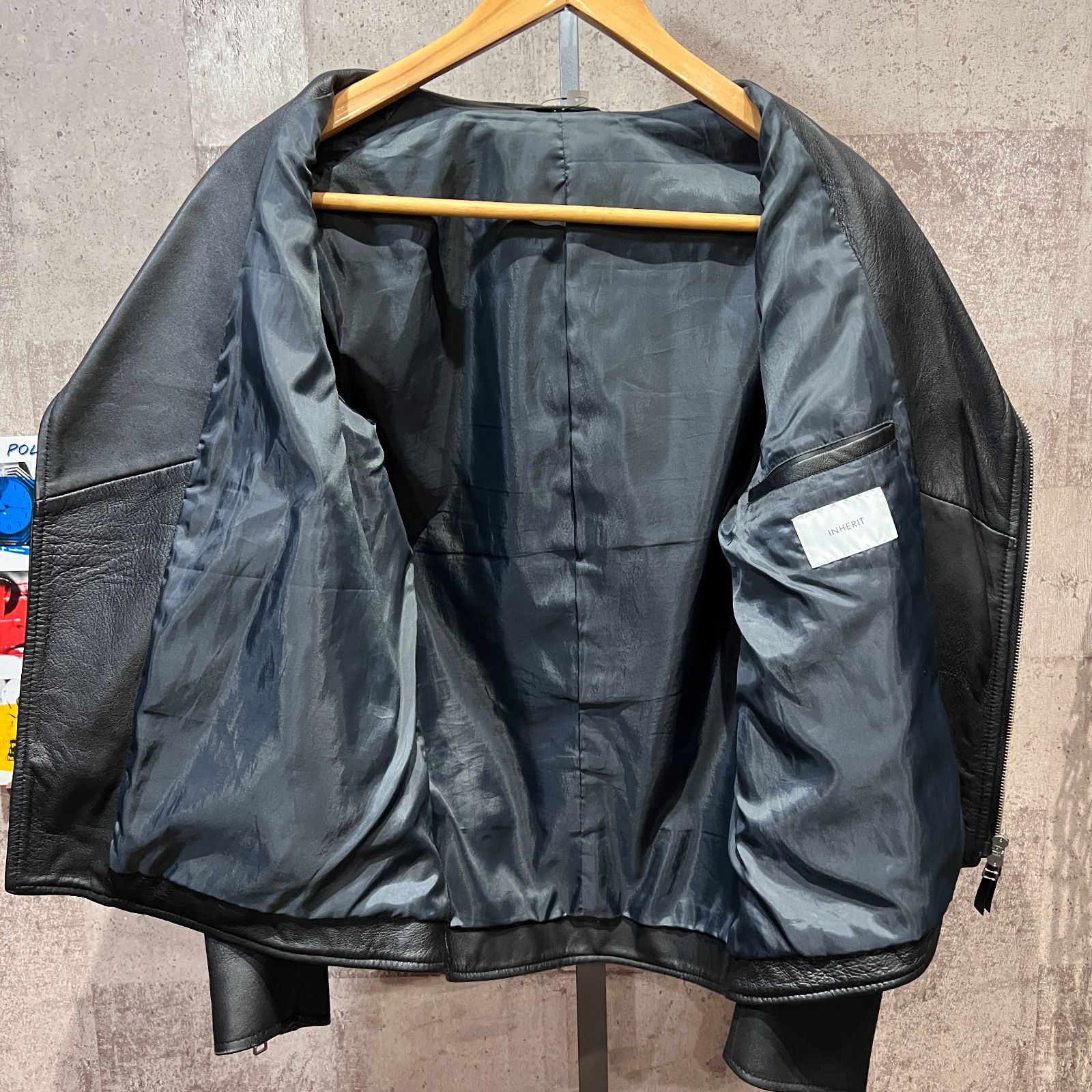 美品 INHERIT シープスキン ダブル ライダースジャケット S ジャーナル 