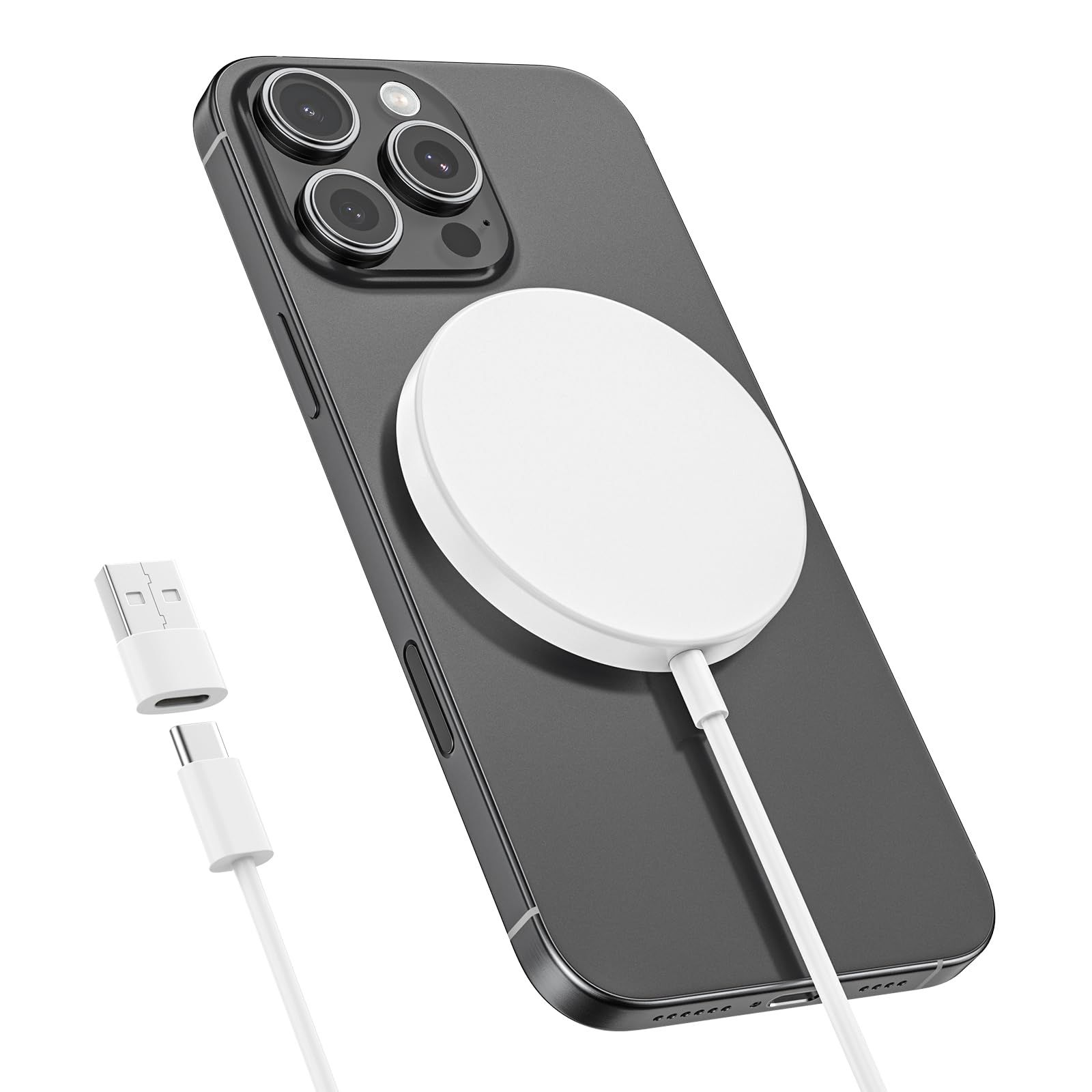 ワイヤレス充電器 MagSafe 充電器 最大15W マグネット式 超軽量 強力磁気吸着機能 マグネット コンパクト 旅行 出張 オフィスに最適 iPhone 17|Air|16|15|14|13|12シリーズ AirPods 4|3|2|pro対応 U