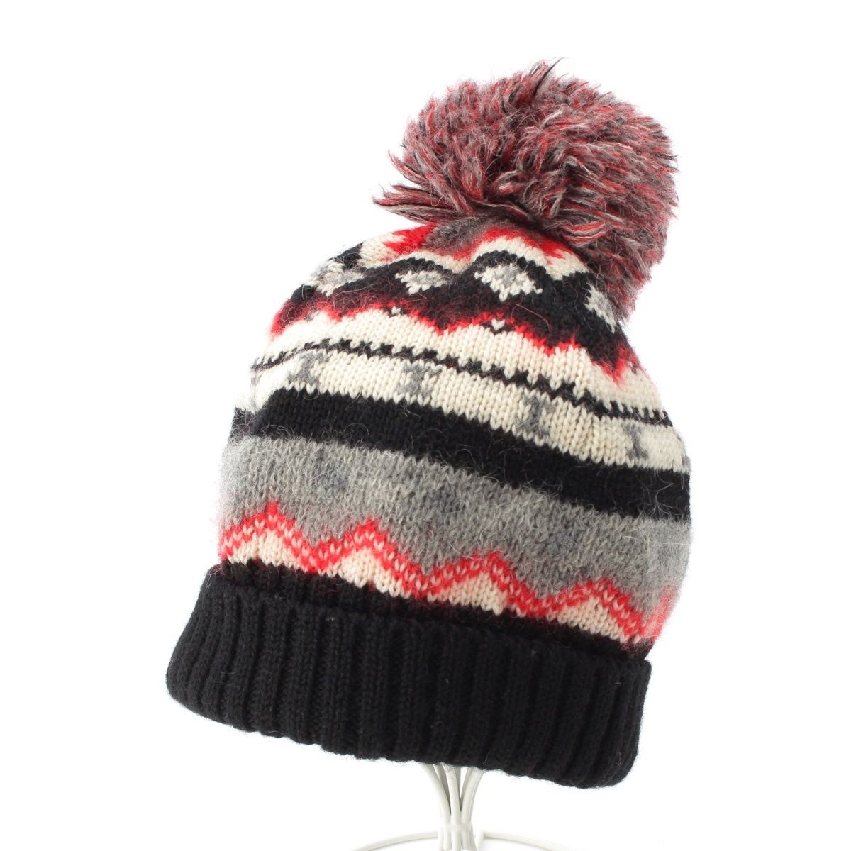 サンローラン エディ期 16SS ウール モヘア ノルディック ボンボン ニットキャップ 419541 ブラック