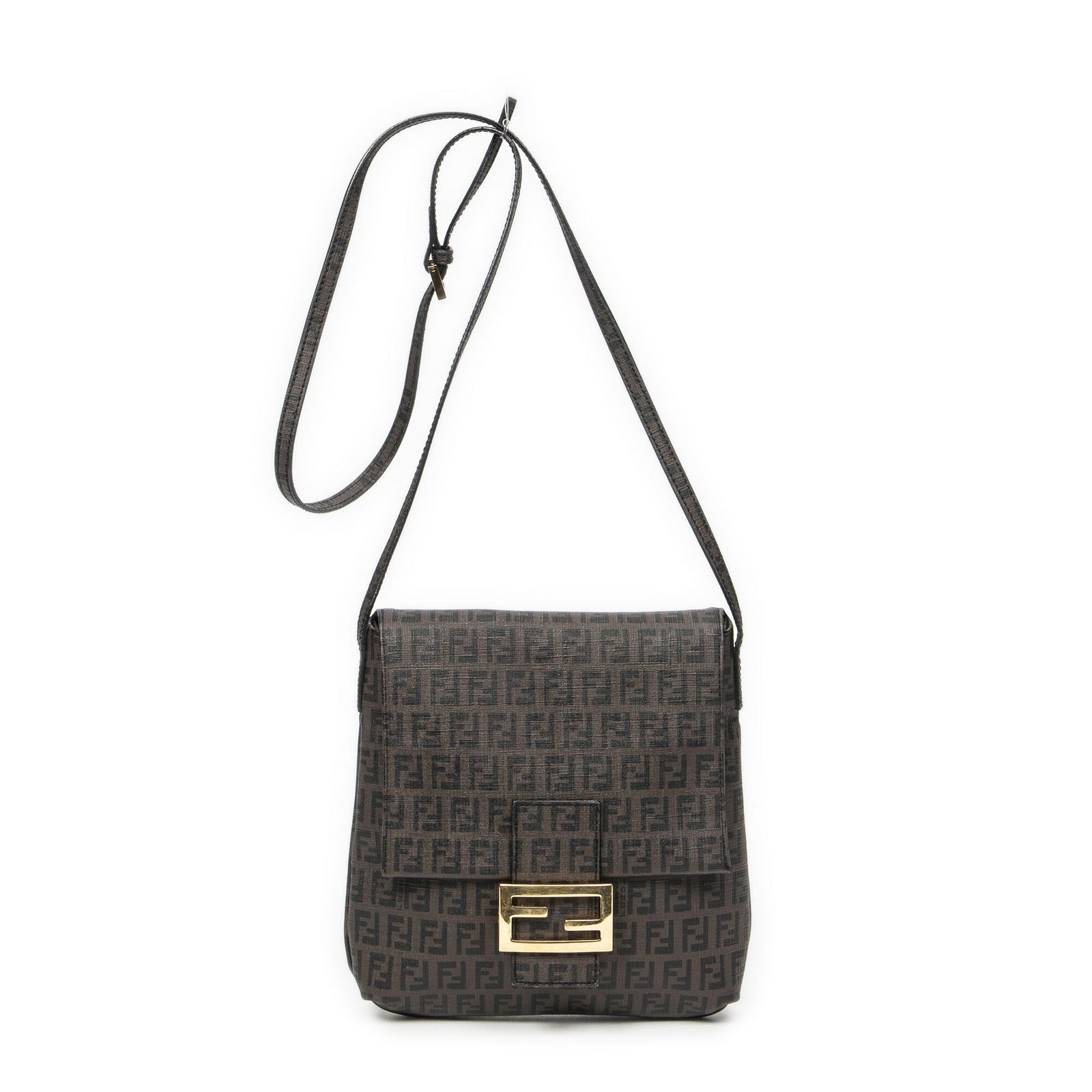 FENDI フェンディスモール フラップ クロスボディブラウン|ブラックズッキーノ コーティングキャンバスA