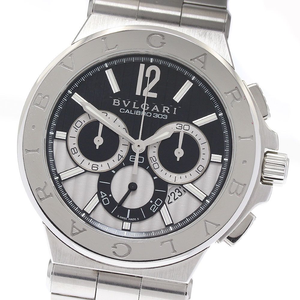 ブルガリ BVLGARI DG42SCH ディアゴノ カリブロ303 クロノグラフ 自動巻き メンズ良品箱・保証書付き_874465