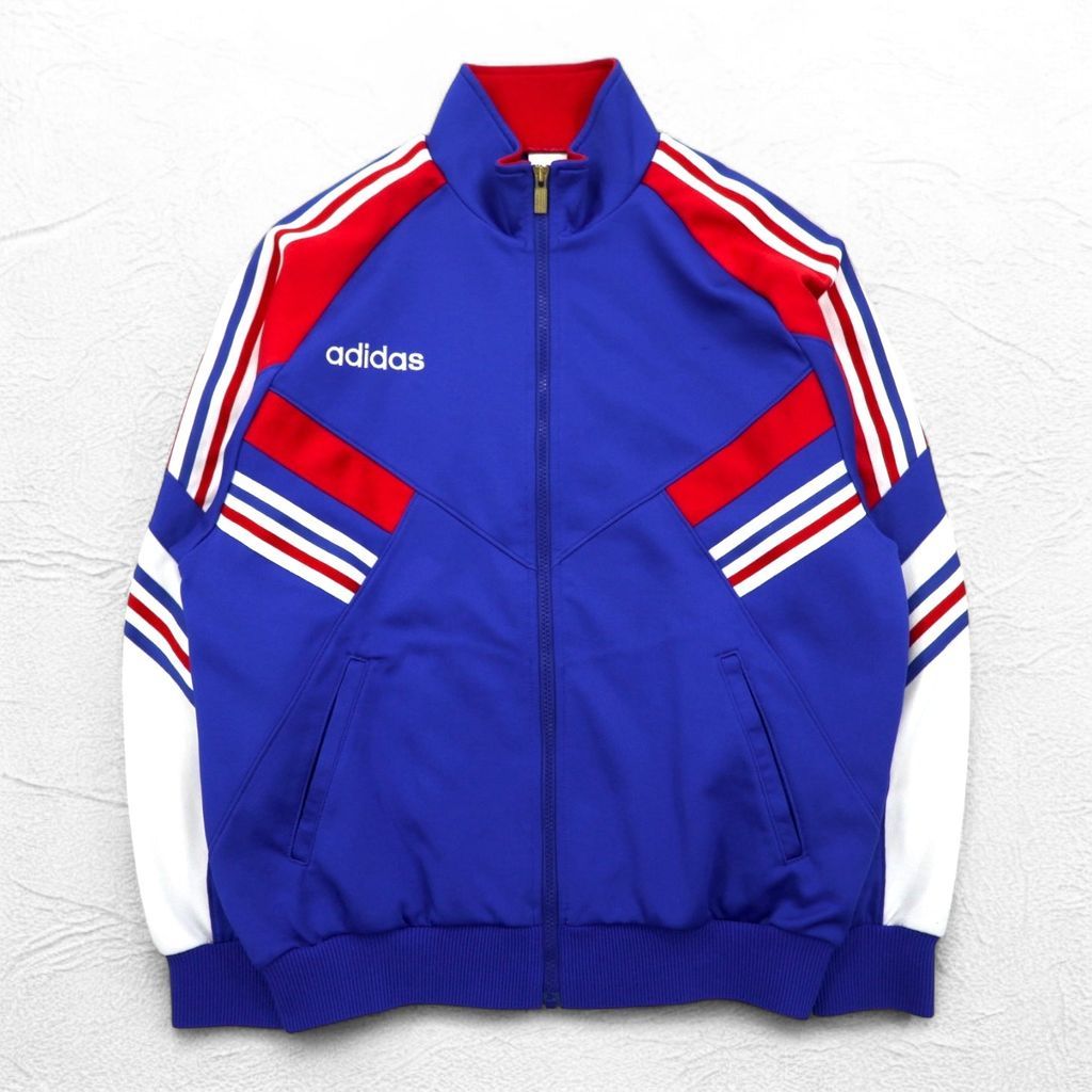 90's adidas ジャージ トリコロール 青 ストライプ ヴィンテージ