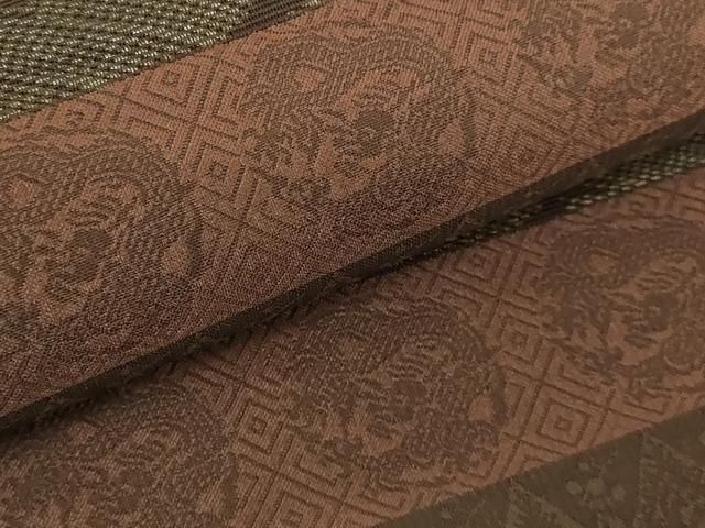平和屋着物□極上 両面 全通柄袋帯 名物裂横段文 二重織 逸品  