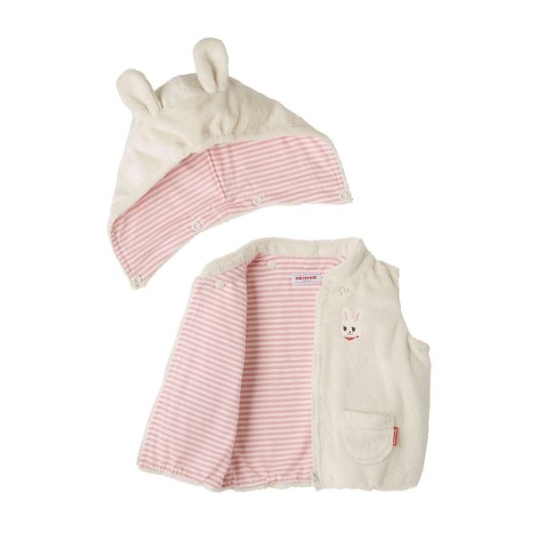 マイクロファー素材のフード付きベスト