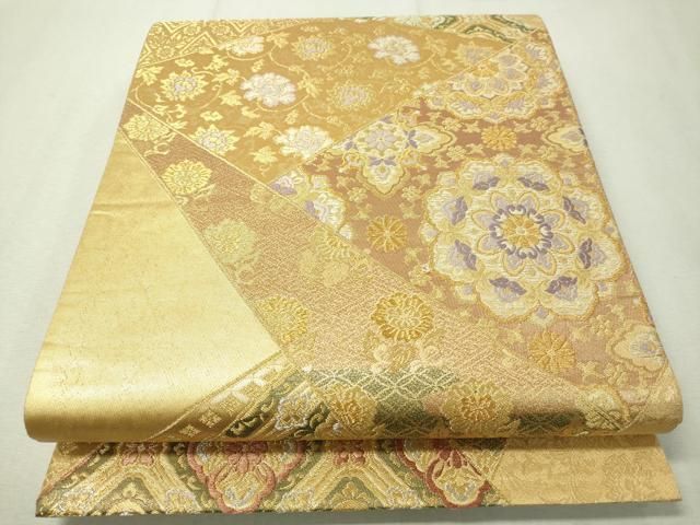 ✨珍品✨金唐革・切り篏め夏帯 平和屋着物▽六通柄袋帯 唐織 切嵌更紗唐草文 金銀糸 やまと誂製