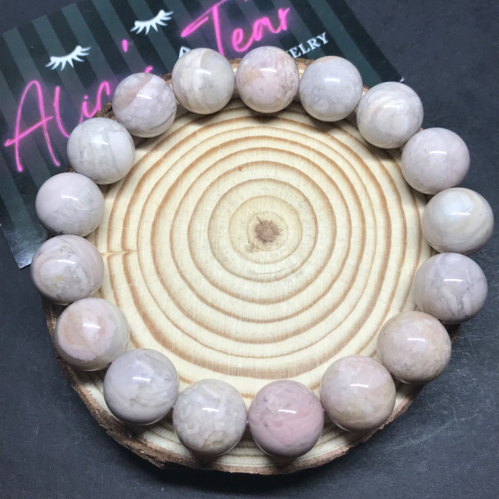 ♤ ♣︎アラシャン瑪瑙♧ ♠︎灰系ピンク高品質ブレスレット☆阿拉善