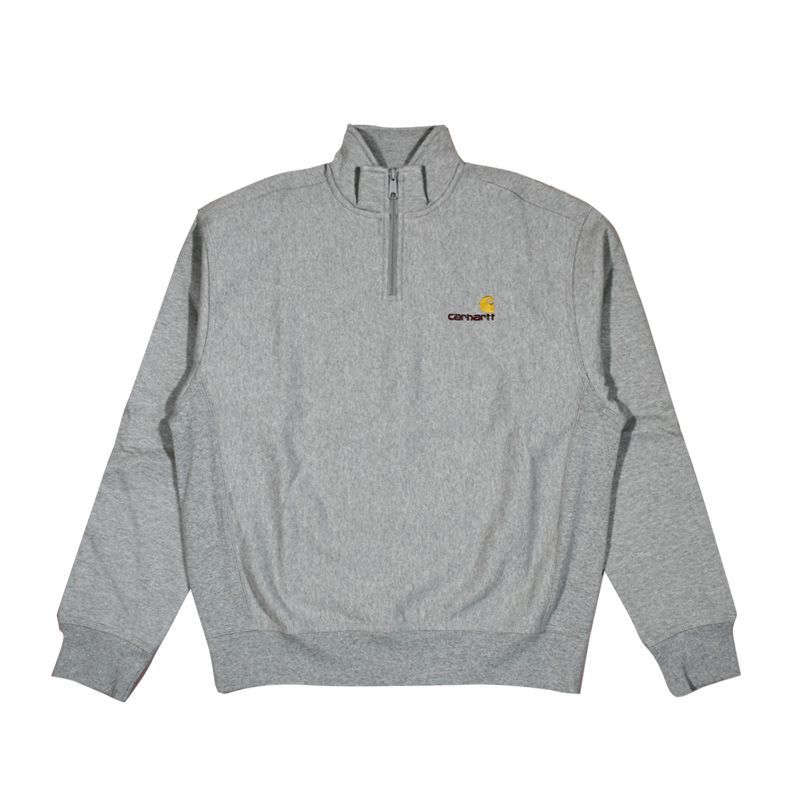 Carhartt WIP HALF ZIP AMERICAN SCRIPT - Sweatshirt - black CARHARTT WIP カーハート HALF ZIP AMERICAN SCRIPT SWEATSHIRT ハーフジップ アメリカン スクリプト スウェットシャツ 裏起毛 トレーナー カジュアル GREY HEATHER グレー I027014V6XX