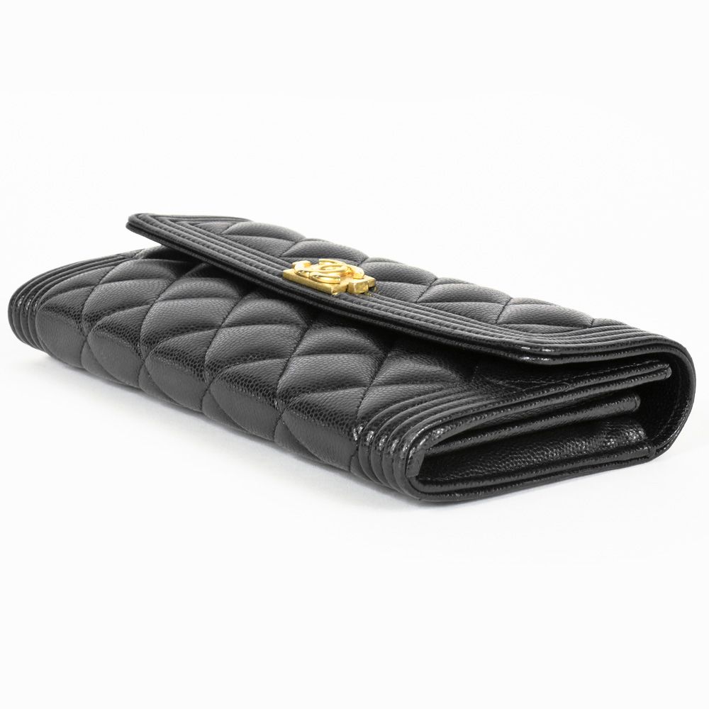 シャネル CHANEL ボーイシャネル 長財布 キャビアスキン ブラック 