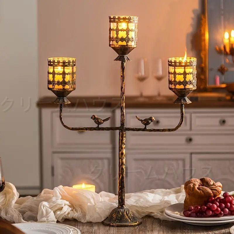 アンティーク アイアン キャンドルスタンド 〈キャンドル付き〉