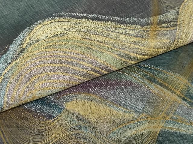 平和屋着物●名門　しょうざん　生紬　紙屋川伝承　絹漉貴　太鼓柄袋帯　立波文　金糸　正絹　逸品　DAAT0261ob 平和屋着物○名門 しょうざん 生紬 紙屋川伝承 絹漉貴 太鼓柄袋帯 立波