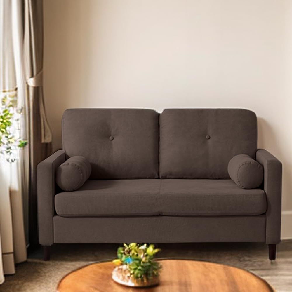 sofa 天然木脚 弾力 傷防止フェルト付き カウチソファー レイアウト自由 肘付き ダークブラウン 北欧 ヘッドソファー ローソファ 取り外し可能な背もたれ クッション付き 幅116.5×奥行き53 2人