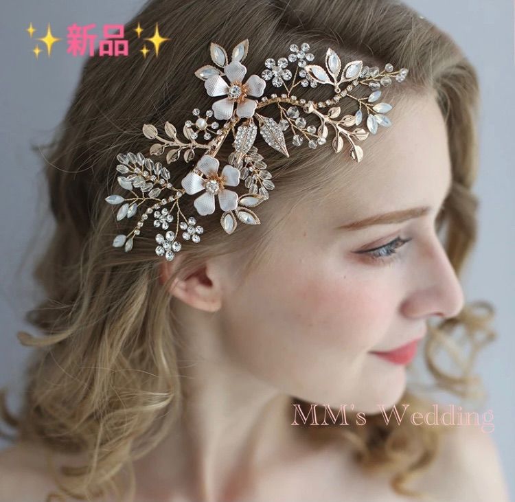 ヘアアクセサリー ピンクゴールド ボンネ ヘッドドレス 結婚式