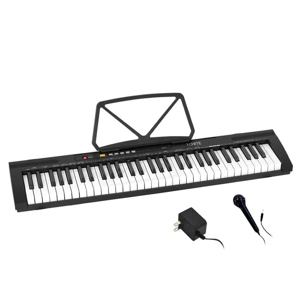 Color:ブラック_Size:白鍵幅:約21mm_Style:単品 TORTE トルテ 電子キーボード 61鍵盤 日本語表記 300ボイス 軽量スリム設計 初心者向け TSDK-61/BK (譜面立て/電源アダプター/マイク付き) ブラック