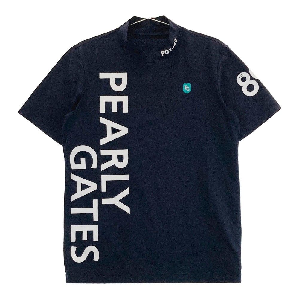 サイズ：4 PEARLY GATES パーリーゲイツ  ハイネック半袖Tシャツ ロゴプリント  ネイビー系 [240101171212]# ゴルフウェア メンズ ストスト