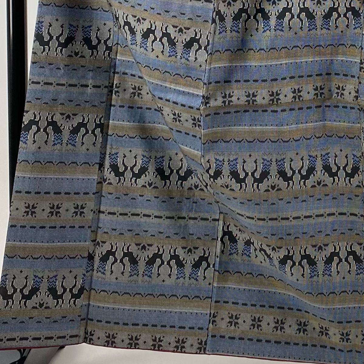 紬 身丈164.5cm 裄丈63cm S 袷 幾何学 青黒 正絹 秀品 【中古