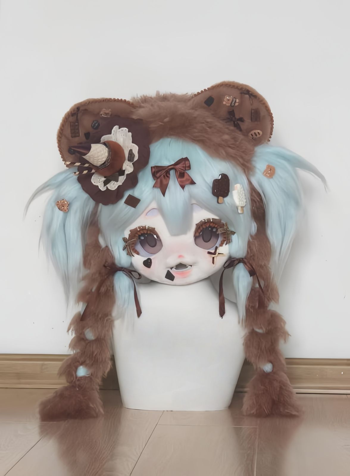 着ぐるみヘッド kigurumi NO.160 くま 茶色 ブルー ファースーツ 全頭ヘッド ケモノ マスク ぬいぐるみ コスプレ コスチューム 一点物