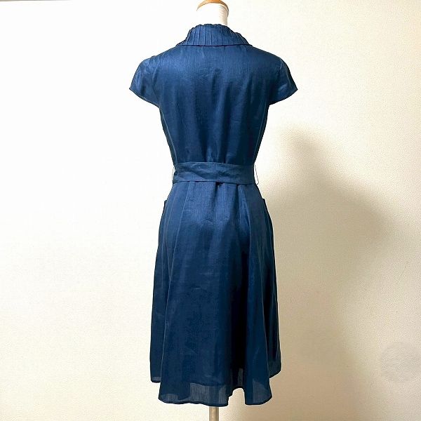 snc シビラ Sybilla ワンピース M 青系 麻混 シルク混 パフスリーブ リボンベルト付き 薄手 レディース 968131
