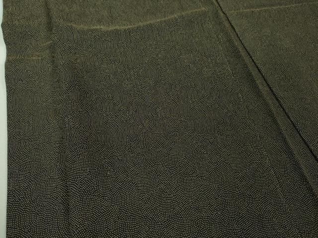 平和屋本店□極上 男性 長羽織 お召地 鮫小紋柄 黒×榛色 羽裏・笹竹