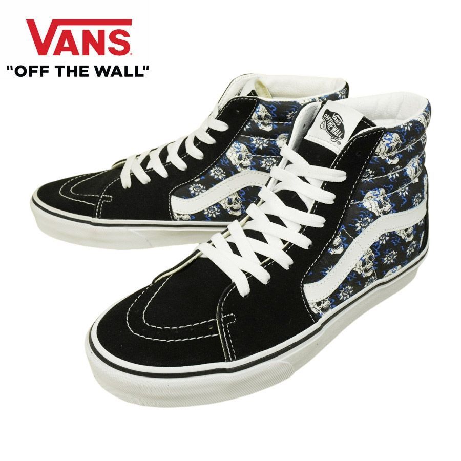 ヴァンズ バンズ VANS 箱なし SK8-HI スケートハイ FLASH SKULLS BLACK|TRUE WHITE フラッシュスカルズ ブラック|トゥルーホワイト 黒 白 ドクロ 骸骨 花 コーデュロイ キャンバス メンズ レディース スニーカー